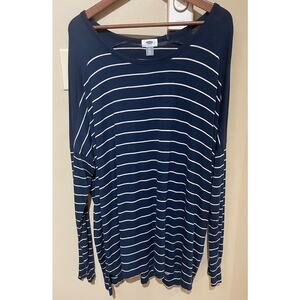 Old Navy Womens Blue and White Striped Long Sleeve Shirt Tall Size XXL